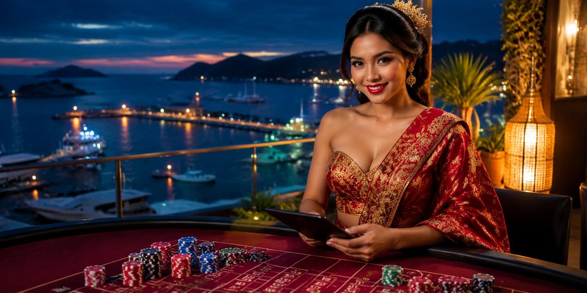 Suasana festival malam dengan layar taruhan bercahaya